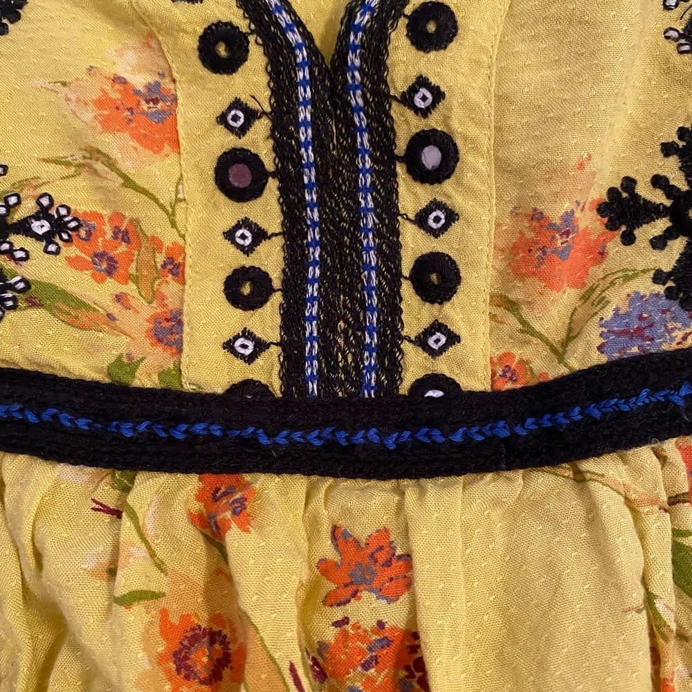 Free People Yellow Floral Blouse with Black Lace - Picture 7 of 11